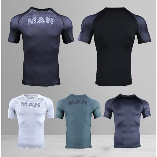 New Summer Fitness T-Shirt Trendy Tights High Elastic Short Sleeve Quick Dry Gym Clothing T Shirt Training Men Running Shirt