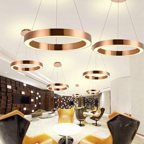 2018 New Nordic Rose Gold Stainless Steel LED Pendant Lights Circle Ring Suspension Luminaire Dining Room Lights Free Shipping