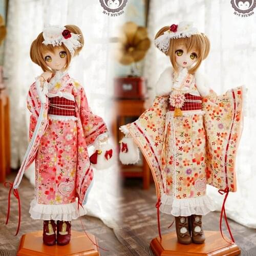 New BJD Japanese style bronzing cherry blossom vibrating sleeve kimono MSD MDD cute doll clothes bear sister rabbit sister 1/4