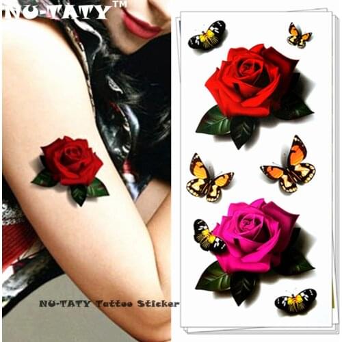 Nu-TATY Sexy Red Pink Rose 3d Temporary Tattoo Body Art Flash Tattoo Sticker 19*9cm Waterproof Tatoo Home Decor Wall Sticker