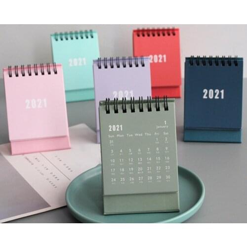 Portable Mini 2021 Desk Calendar Office Paper Daily Monthly Planner Schedule Small Desk Calendar Concise Series Coil Calendar