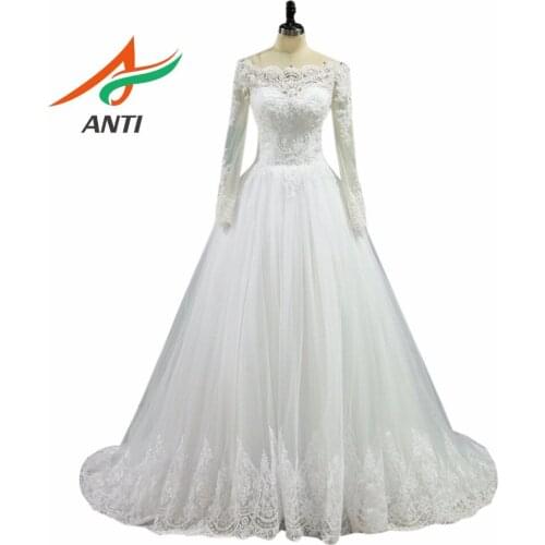 ANTI Romantic 2018 A-Line Wedding Dress With Long Sleeves Appliques Sweep/ Brush Train Robe De Mariee Bridal Gowns HQY9231