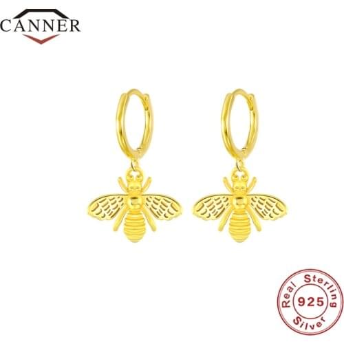 CANNER 925 Sterling Silver INS Insect Bee Personality Hoop Earrings For Women Piercing Earring Earings Gold Color Pendientes