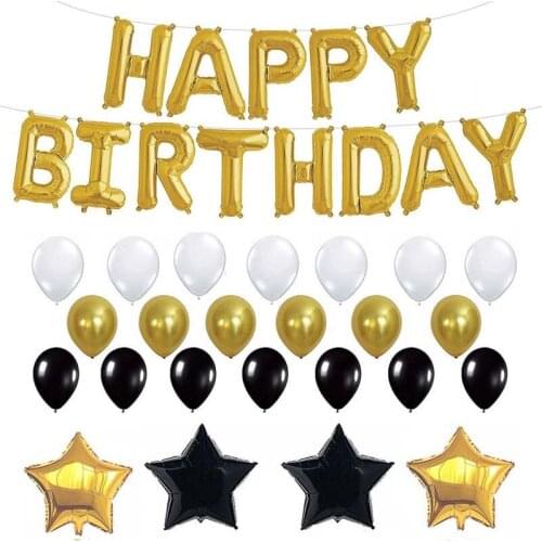 26pcs/set Happy Birthday Balloons Gold Black Latex Foil Balloons for Adult Birthday Party Decorations Supplies