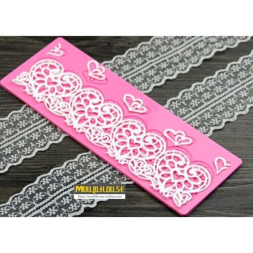 Mom&Pea GX129 Free Shipping Silicone Lace Mold Heart Cake Decoration Fondant Cake 3D Mold Food Grade Silicone Mould