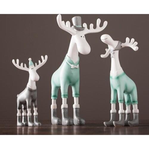 NORDIC CREATIVE CUTE RESIN DEER STATUE CHRISTMAS HOME DECOR PARLOR CRAFTS ROOM DECORATION OBJECTS RESIN ANIMAL FIGURINES GIFTS