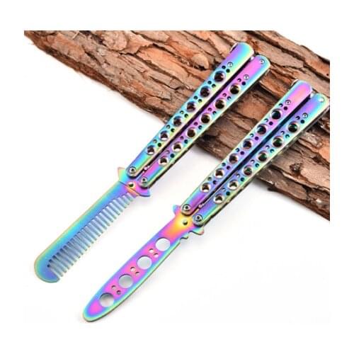 Foldable Comb Stainless Steel Practice Training Butterfly Knife Comb Beard Moustache Brushes Hairdressing Styling Tool