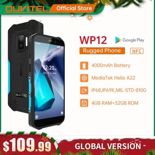 Oukitel Rugged IP68/69K WP12 SmartPhone 4GB+32GB 4000mAh Quad Core Android11 Mobile Phone 5.5'' HD+500W/1300W 13MP Camera Phone