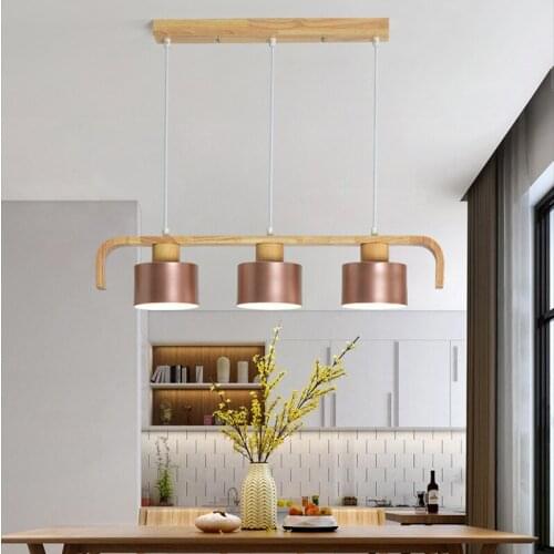 Modern LED Pendant Lights With Metal Lampshade For Dining lights Wooden Hanging Lamp Wood Pendant lamp