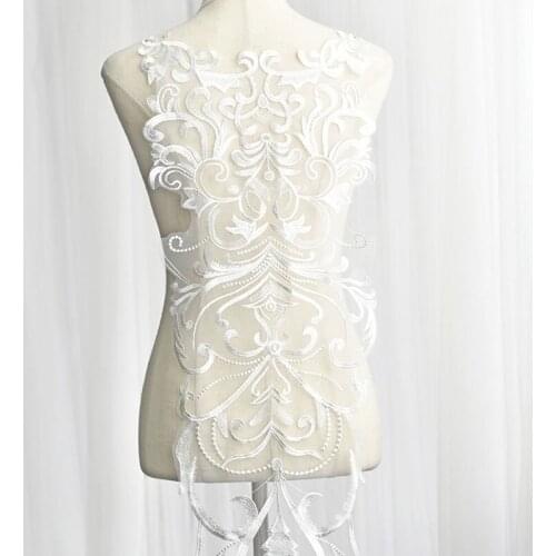 High Quality 1PC Large Embroidery Lace Applique For Sewing Wedding Dress Fashion Clothes Accessories Off White Color