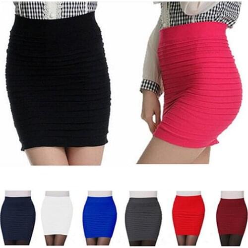 Womens Sexy Pleated Stretch Seamless Bodycon Mini Skirt Short Pencil Skirt for women
