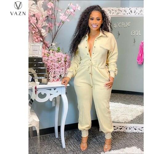VAZN 2021 INS Autumn Office Lady Solid Nature High-end Casual Sweet Full Sleeve Women Long Straight Jumpsuits
