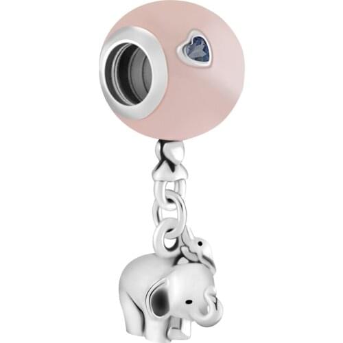 Elephant and Pink Balloon Hanging Charm Sterling Silver Jewelry Making Fits Original 925 Silver Charms Bracelets For Woman