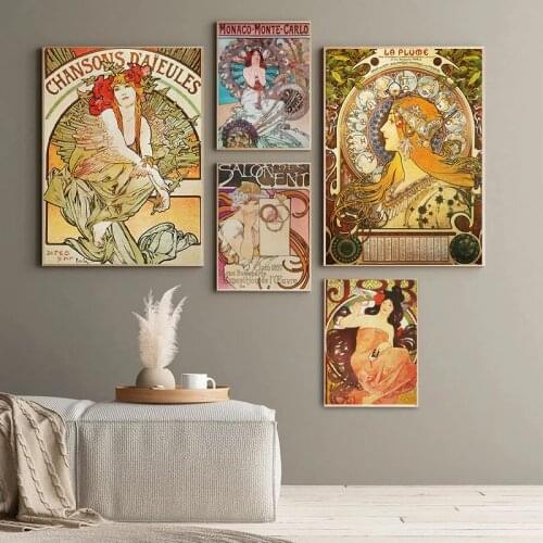 Alphonse Mucha Women Vintage Canvas Painting Postes and Prints Modern Style Wall Art Pictures for Living Room Home Decoration