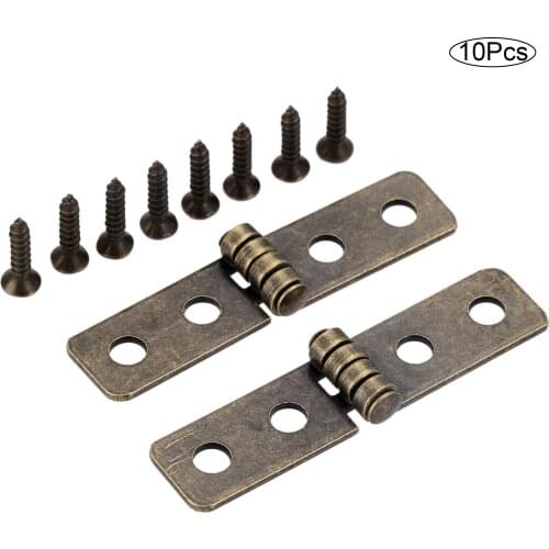 10pcs Antique Bronze Hinges w/screws 4 Holes Cabinet Door Luggage Rectangle Drawer Furniture Decor Jewelry Box Wine Case 58*13mm