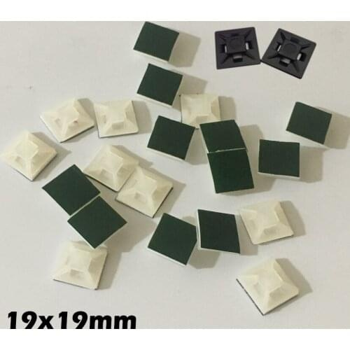 100pcs 19x19mm 19*19 White Black Nylong Square Plastic Green Self Adhesive Wire Zip Fixed Seat Holder Cable Tie Mount Base