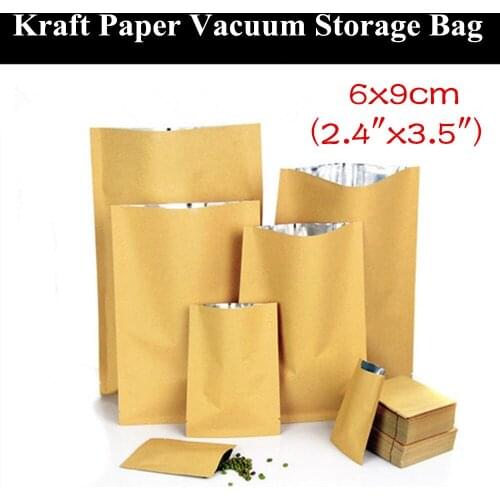 100pcs 6x9cm (2.4"x3.5") 280micron Small 3 Sides Sealing Kraft Paper Packaging Bag Food/Meat Vacuum Foil Storage Bag