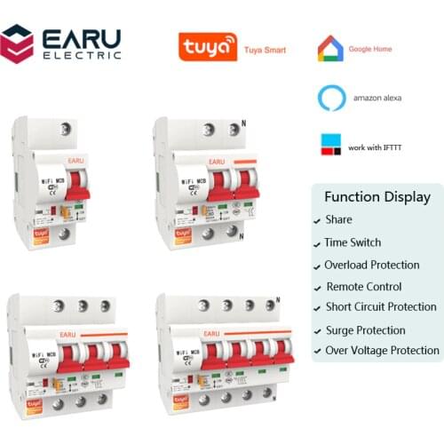1P 2P 3P 4P 10A-125A Wireless Smart WIFI Circuit Breaker Timer Tuya APP Vioce Remote Control Switch Amazon Alexa Google Home