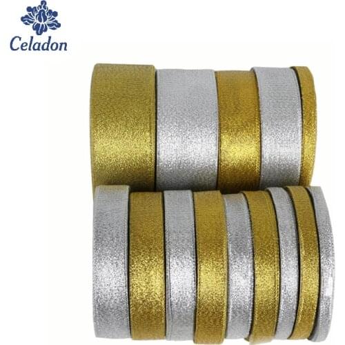 25 Yards/Roll Handmade Gold Silver Glitter Ribbon 7-38mm Luster Wedding Christmas Decoration DIY Webbing Card Gift Wrapping