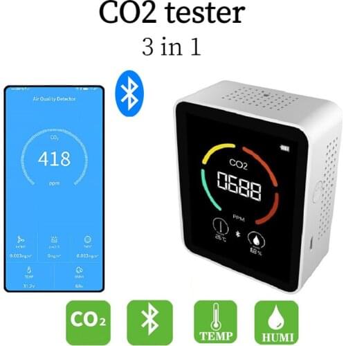 3 in 1 Bluetooth compatible Air Monitor CO2 Carbon Dioxide Detector Greenhouse Warehouse Air Quality Temperature Humidity Tester