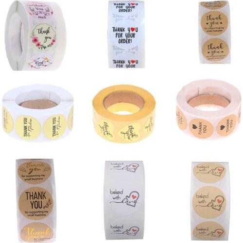 500pcs/roll Thank You Stickers Seal Labels Scrapbook Handmade Sticker Circle Stationery Food Hand Made Deco for Envelope Gift