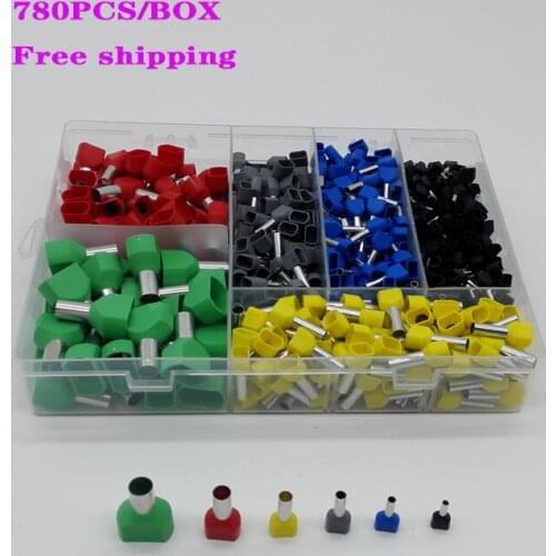780pcs Dual Bootlace Ferrule teminator Kit Electrical Crimp Dual entry cord end wire terminal connector