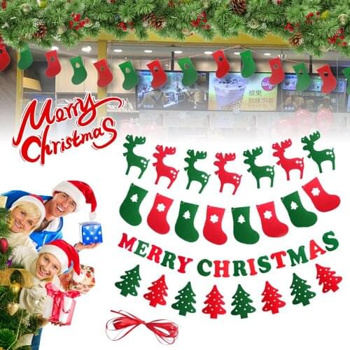 2.4M Merry Christmas Decor Banner Cute Christmas Tree Elk Felt Garland Flag For New Year Xmas Party Home Hanging Bunting Navidad