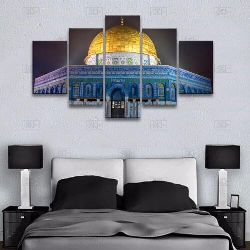Unframed 5 Pieces Canvas Wall Art Print Painting Islamic Building Islamic Mosque Posters Wall Art Pictures for Living Room Decor