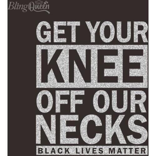 BlingQueen 12PCS/LOT Iron on Glitter Vinyl Patches Dresses Appliques Heat Transfers Stickers Get Your Knee Off Our Necks Design