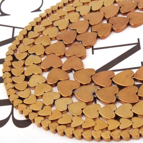 Natural Hematite Beads Heart Gold Smooth 4/6/8/10mm Loose Stone Beads For DIY Necklace Bracelets Jewelry Making Strand 15"