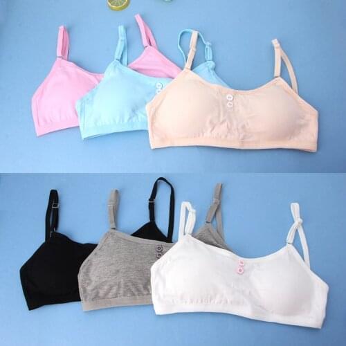 Hot New 1 Pc Young Girls Solid Soft Cotton Bra Puberty Teenage Breathable Underwear Kid Cloth High Quality 6 Colors