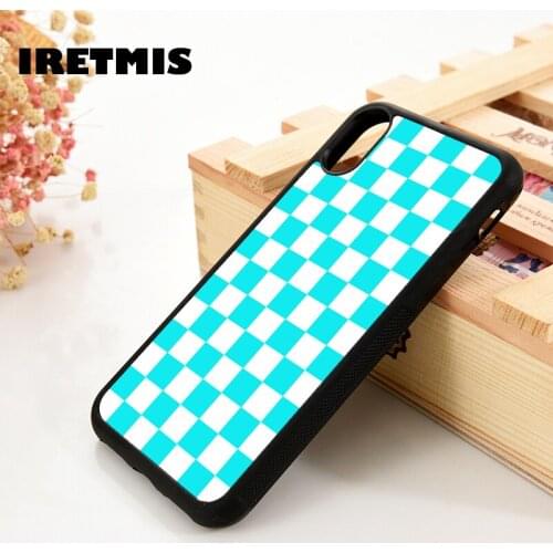 Iretmis 5 5S SE 6 6S Soft TPU Rubber phone case cover for iPhone 7 8 plus X Xs 11 Pro Max XR Blue Checked Pattern Checker Plair