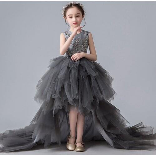Black Lace Party Dresses Sleeveless Detachable Tulle Flower Girl Dresses Birthday Pageant Dress For Kid