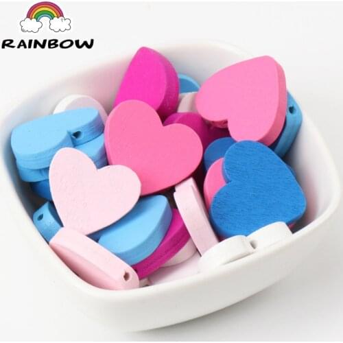 Mixed Color Wooden Lovely Heart Shape Spacer Beads For Kids Handmade Jewelry Making DIY 23x21mm 50pcs