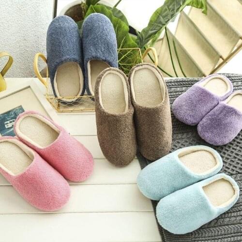 Home Slippers Winter Warm Shoes Women Indoor Soft Mute Flip Flops Silent Couple Plush Footwear Non-Slip Cotton Floor Slipper