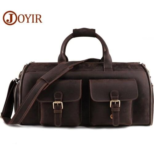 JOYIR Genuine Leather Travel Bag Large Capacity Duffle Shoes Storage Vintage Luggage Cowhide Shoulder Bag Male Weekend Bag