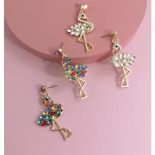 Europe And The United States Selling Creative Flamingo Earrings Long Rhinestone Earrings Romantic Encounter Girlfriend Jewelry