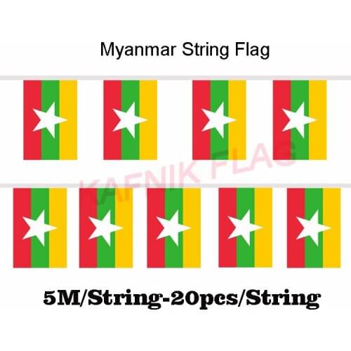 KAFNIK,5 meters 20 faces 14*21CM myanmar String Flag Banner Bar For Party Decoration/World Event Carnival Decor