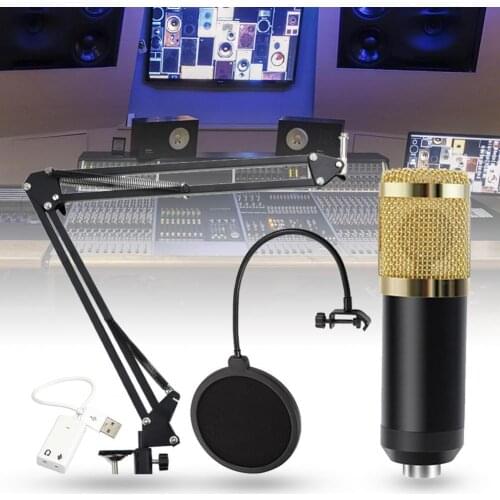 1 Set BM800 Condenser Microphone Practical Adjustable Angle/Height Metal Foldable Microphones Kit with USB Soundcard for Studios