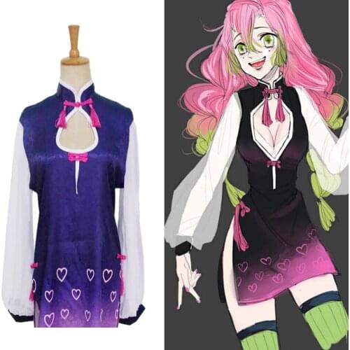 Anime Demon Slayer Kimetsu no Yaiba Kanroji Mitsuri Halloween Christmas Cosplay Costume Women Sexy Qipao Cheongsam Dress Socks