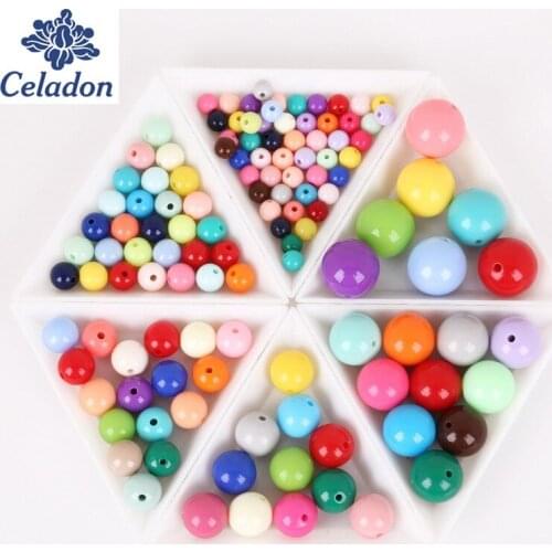 6/8/10/12/14/16mm 20-200pcs/bag Random Mixed Shiny Plastic Acrylic Loose Spacer Round Ball Beads For DIY Jewelry Findings Making