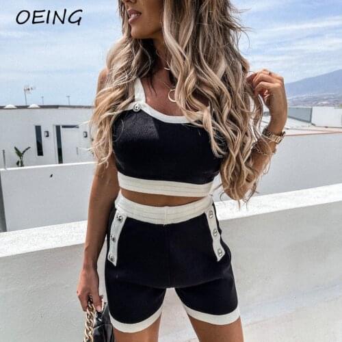 Summer Sport Button Patchwork 2piece Set Women Jogging Sweat Suits Fitness Workout Clothes Fashion Tracksuit