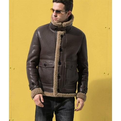 Real Fur Coat Winter Men Clothes 2019 100% Genuine Leather Jacket Sheep Shearling Bomber Jacket Sheepskin Coat Hiver 7107