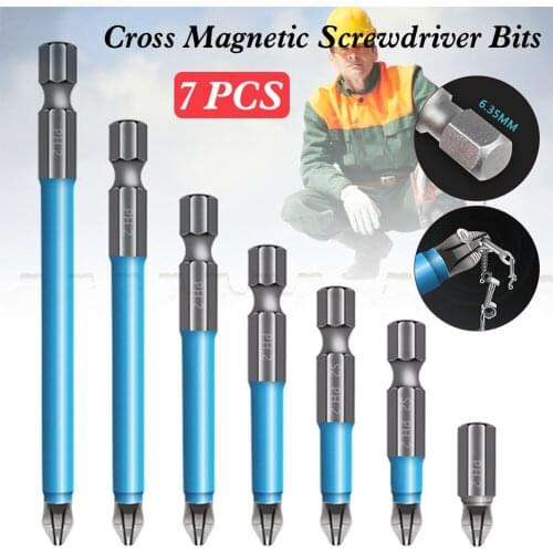 7Pcs Screwdriver Bits Set 25/150mm PH2 Anti-slip with Magnetic 1/4" Hex Shank Fits Hand Electric Drill Driver Hand Tools