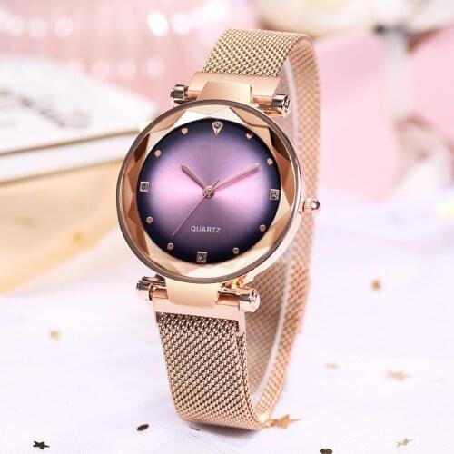 New fashion casual luxury ladies geometric surface quartz watch ladies mesh magnet clasp starry sky watch Relogio Feminino