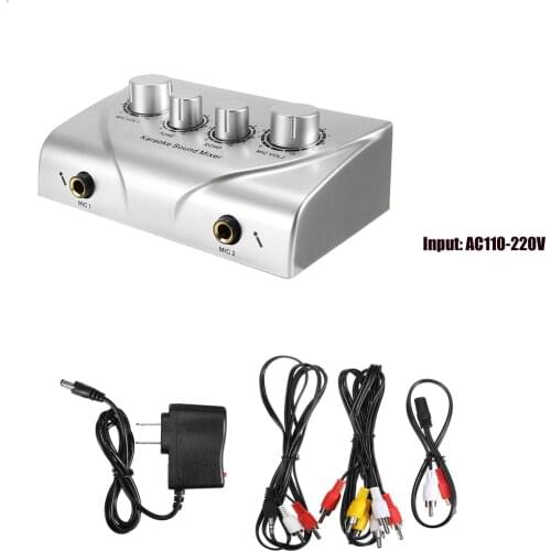 New Professional Karaoke Sound Mixer Dual Mic Inputs Audio Mixer Amplifier Metal Mixer Console Digital Sound Mixer US Plug