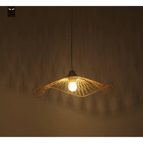 Single 35/45/55/65/75cm Bamboo Wicker Rattan Cap Shade Pendant Light Fixture Modern Minimalist Scandinavian Hanging Lamp Design