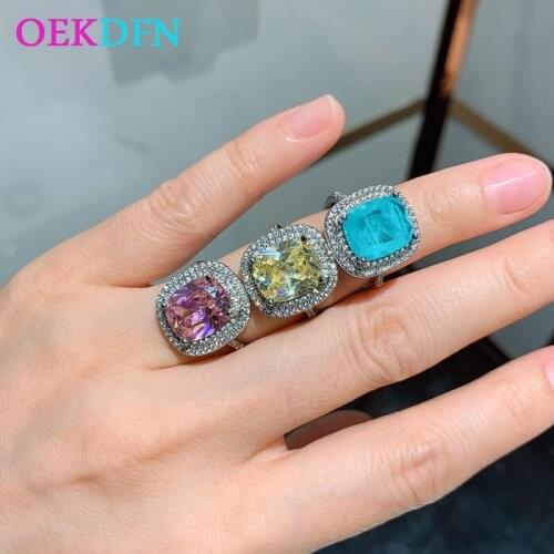 OEKDFN 100% 925 Sterling Silver Rings Paraiba Tourmaline Citrine Sapphire Gemstone Wedding Engagement Ring Women Fine Jewelry
