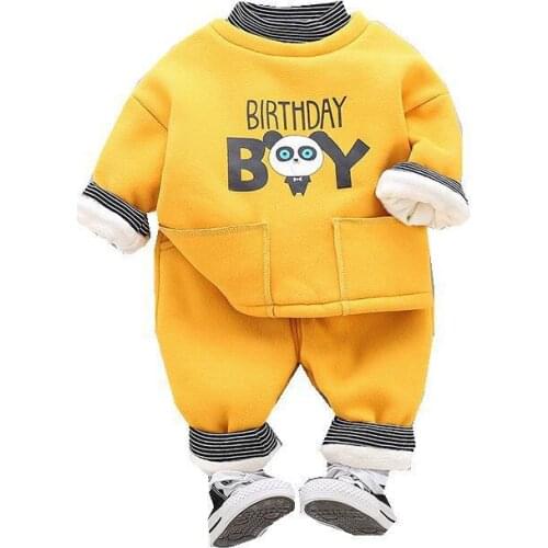 Autumn Winter Baby Thicken Cotton Clothing Set Fashion Children Boy Girl Cartoon T-shirt Pants 2Pcs/Set Toddler Casual Tracksuit