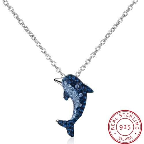925 Sterling Silver Crystal Dolphin Necklace Net Red Trendy Cavicle Chain Necklace For Women S-N313